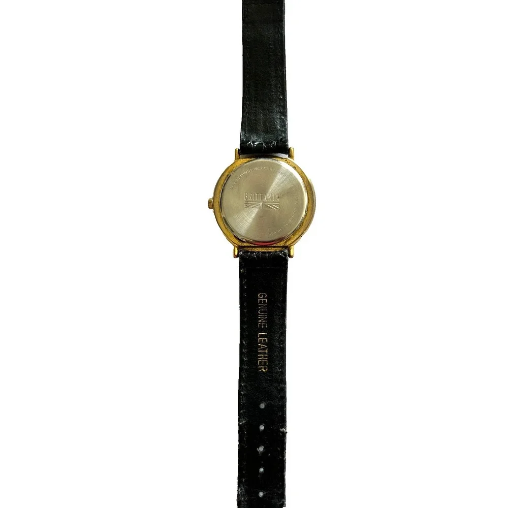 Vintage 1990s Brittania Watch by Quintel Inc Genuine Leather Band Retro